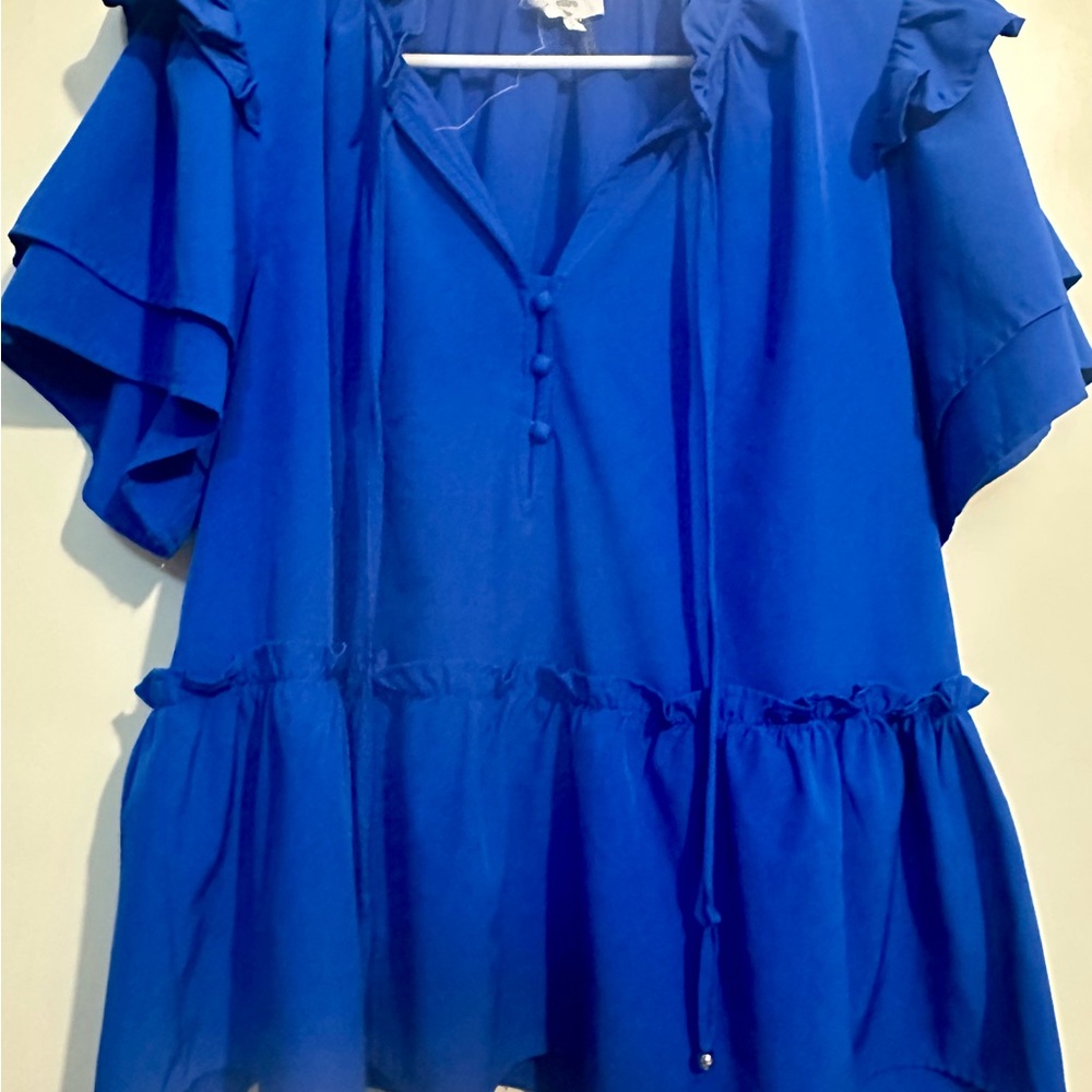 Royal Blue Ruffled Blouse